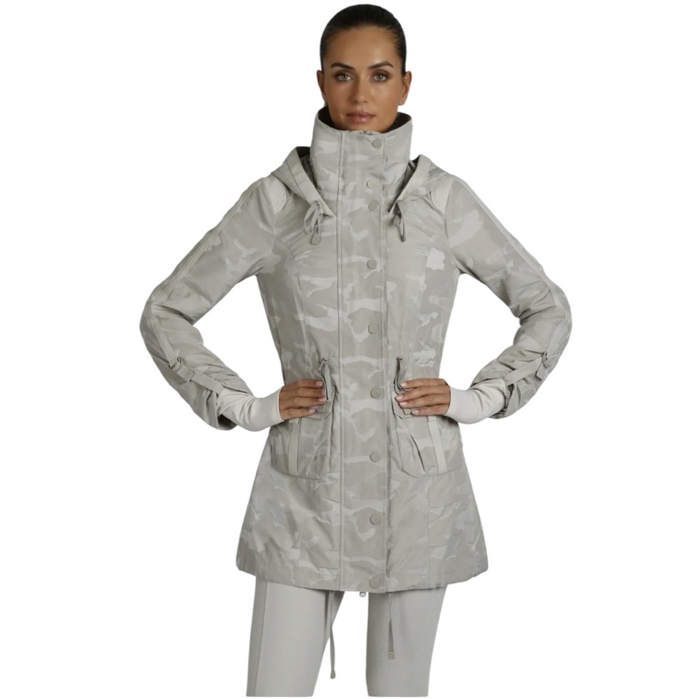 Blanc Noir Camo Anorak Jacket XS Pumice Stone Hooded Cinch Waist $229